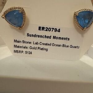 Bomb Party Stud Earrings - ER20794 - "Sundrenched Moments" Ocean Blue QuartzGold